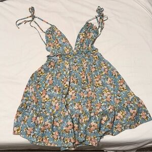 SHEIN Blue Floral Backless Dress
